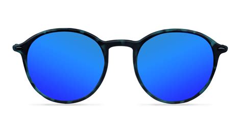 sunglasses with blue reflective lenses.